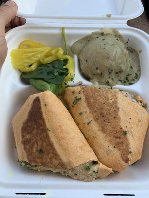 Quinoa burrito. Pretty dang solid just a bit salty. Mashed potatoes were very good! at Green Vegetarian Cuisine at Alon in San Antonio