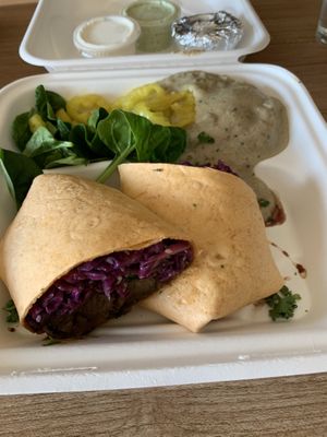 “Beef” burrito 🌯. Honestly, not impressed. It was very oily and salty   at Green Vegetarian Cuisine at Alon in San Antonio