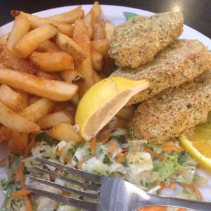 'fish' and chips  at Green Vegetarian Cuisine at Alon in San Antonio