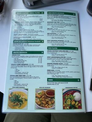 The vegan menu  at The Mekong Cat in Stockport