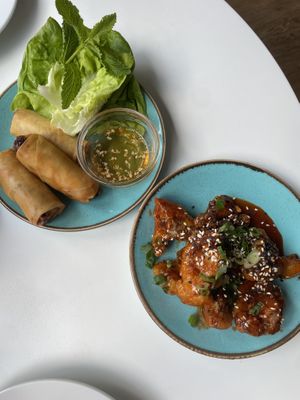 Veggie crispy rolls and crispy cauliflower   at The Mekong Cat in Stockport