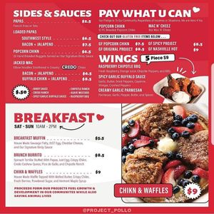 Project Pollo menu at Project Pollo in Round Rock