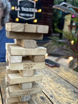 Jenga at every table   at La Taquería in Tulum