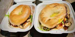 Fun Guys….tasty mushrooms, vegan cheese and plenty of extras! 😋  at The Bagel Shop in Sidmouth
