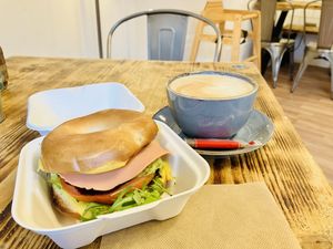 Yum🌟🌟🌟🌟🌟vegan adapted no feta bagel   at The Bagel Shop in Sidmouth