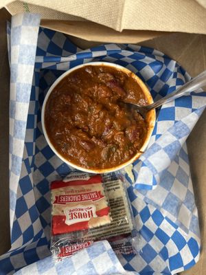 Vegan chili with pulled oats  at Munchen Haus in Leavenworth