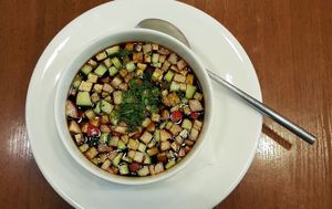 Okroshka (cold soup) - Окрошка веганская на квасе at Cafe SOK in Moscow