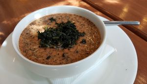 Seaweed soup, tomato and cucumber - Суп из водорослей, томата и огурца at Cafe SOK in Moscow