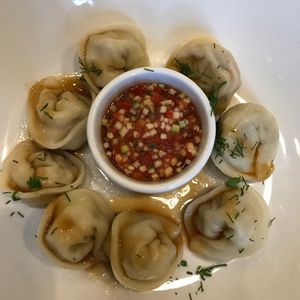 Seiten dumplings with salsa at Cafe SOK in Moscow