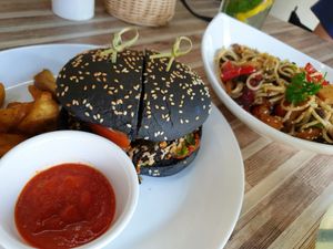 beetroot burger (vegan without the cheese) at Cafe SOK in Moscow