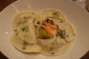 A vegan pelemy at Cafe SOK in Moscow