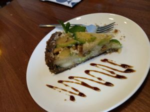 avocado fig pear raw cake at Cafe SOK in Moscow