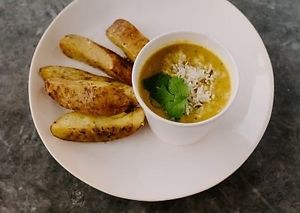 lentil soup with rice & potato wedges at Sultan's Kite in Lincoln