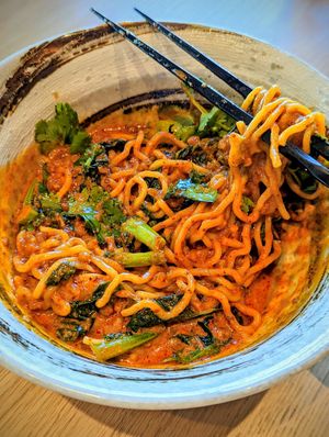 Yuba Noodles (they say "spicy" but it isn't spicy at all. Delicious but very oily) at Planta Queen - Fort Lauderdale in Fort Lauderdale