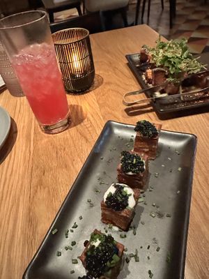 Dragon Drink, 1000 layer potato and Japanese sweet potatoes side dishess  at Planta Queen - Fort Lauderdale in Fort Lauderdale