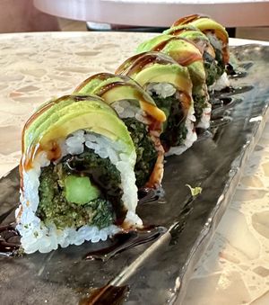 Dragon Roll, tempura broccoli, spinach, avocado, spicy unagi sauce   at Planta Queen - Fort Lauderdale in Fort Lauderdale