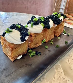 1,000 Layer Crispy Potatoes, “caviar”, “sour cream”, and chives   at Planta Queen - Fort Lauderdale in Fort Lauderdale