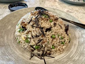Truffle Fried Rice, mushroom bacon, peas, “egg"  at Planta Queen - Fort Lauderdale in Fort Lauderdale