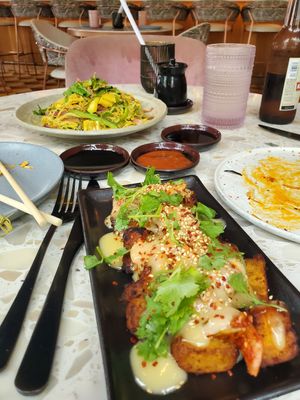 Japanese sweet potatoes and Singapore noodles at Planta Queen - Fort Lauderdale in Fort Lauderdale