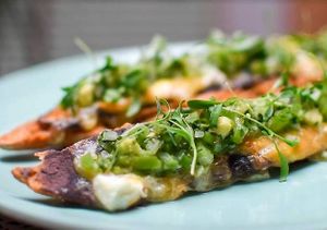 Molletes. Add avocado, tofu and/or vegan chorizo and switch to vegan cheese.  at La Otilia - Polanco in Mexico City