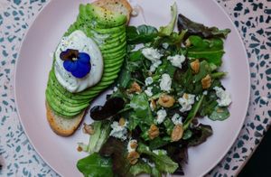 Avocado toast with vegan sourdough bread, swap for vegan chorizo on top or tofu.  at La Otilia - Polanco in Mexico City