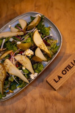 Pear salad, switch to almond cottage cheese or add tofu.  at La Otilia - Polanco in Mexico City