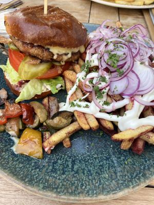 Burger with Fuchs pommes (fries)  at Blauer Fuchs in Freiburg