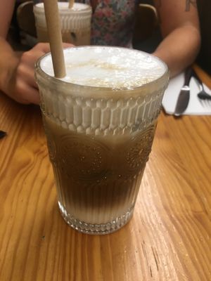 Iced oat latte  at Mercador Café in Porto