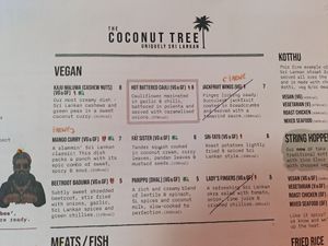 Vegan section on menu at The Coconut Tree in Bath