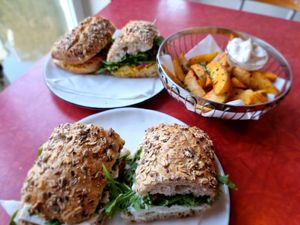 Two sandwiches and fries at LUDO in Ghent
