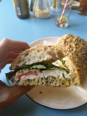 vegan mozzarella sandwich at LUDO in Ghent