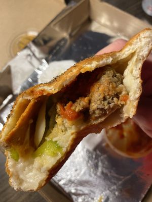 Large chunks of sausage and lots of pepperoni (not evenly distributed but still there!)  at Sauce on the Side - N 8th St in St Louis