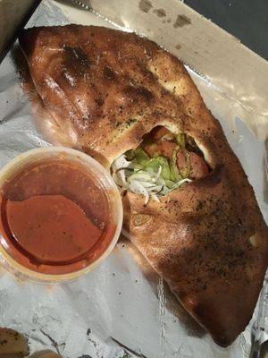 “Skinny V” vegan calzone (carry out )  at Sauce on the Side - N 8th St in St Louis