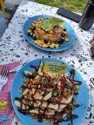 Top one is humus, the other is the jackfruit one at Pancake in the Park in Utrecht
