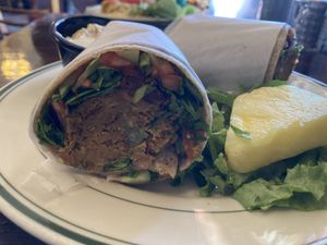Falafel wrap, hold the herb dressing  at Rutabegorz - Fullerton in Fullerton