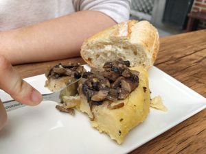Tortilla de patatas con champiñones y cebolla at Veggira in Bilbao