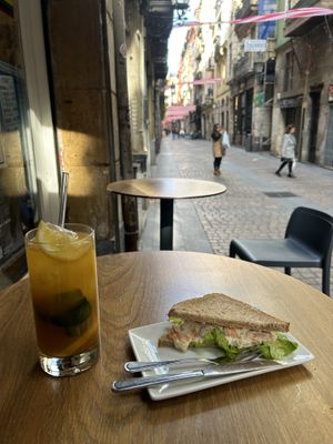 “salmon” sandwich and house-made lemonade  at Veggira in Bilbao