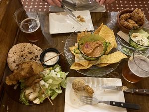 Croquettes, nuggets, brochettes - mmmm!  at Veggira in Bilbao