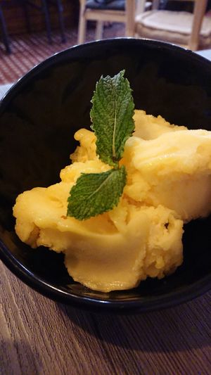 Mandarin sorbet. at Veggira in Bilbao