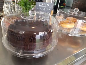 Cakes on display at Chia Chill Café in Madrid