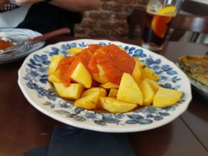 Bravas (spicy fried potatoes) at Chia Chill Café in Madrid