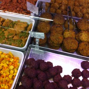 Large vegan choice from the deli counter at Biobottega - Via Treviso in Turin