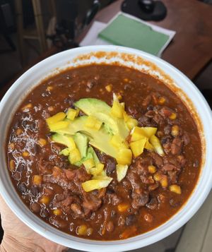 Large bowl of chili #Veganuary at Love n Light in St Louis