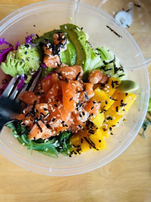 Take out bowl with mock salmon  at Poke Bowl in Koh Chang