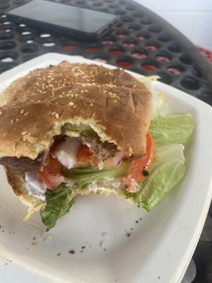 Impossible burger with vegan provolone, lettuce, tomatoes, onion and vegan mayonnaise. So good    at Ye Ole Fashioned Ice Cream & Sandwich Cafe in Mount Pleasant