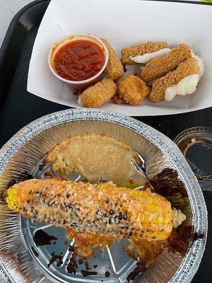 Mozzarella sticks and Mexican street corn at Garden Patch by the Sea in Quincy