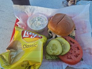 Vegan lobster roll at Garden Patch by the Sea in Quincy