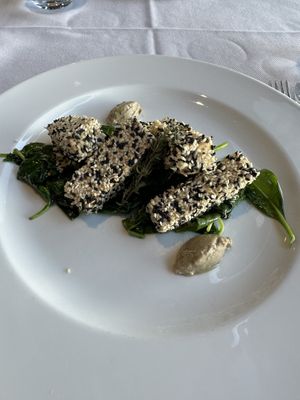 Marinated tofu sticks, in sesame crust  at Fiore di Pietra in Capolago