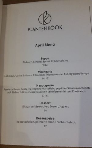 Menu April 2022 at Plantenköök in Bremen
