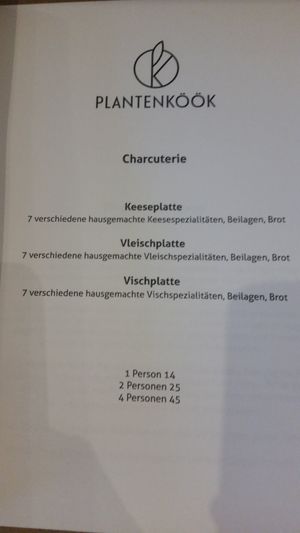 Menu at Plantenköök in Bremen